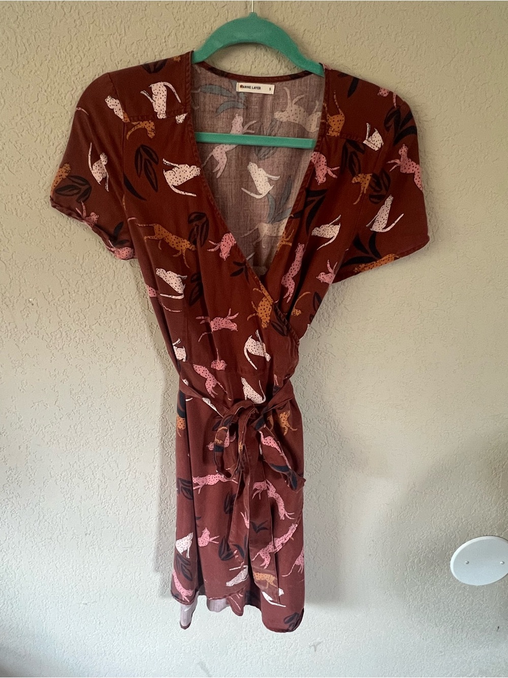 Marine Layer Frances Wrap Dress - Red Leopard Print